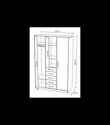 Armario 3 puertas abatibles 5 cajones acabado blanco, 200 cm(alto)130 - Foto 3