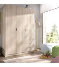 Armario ropero 3 puertas abatibles y 3 cajones en roble natural 184 cm(alto)121