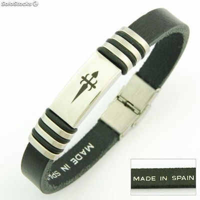 Armband aus Leder und Stahl-Santiago de Compostela. In Spanien gemacht. Kreuz