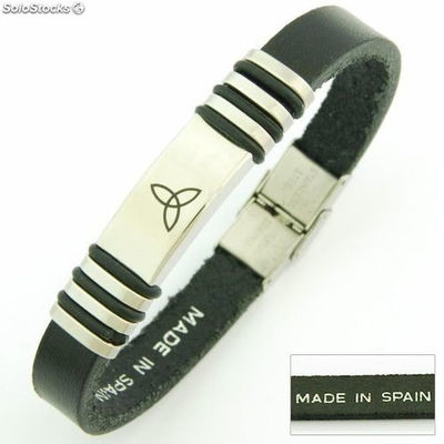 Armband aus Leder und Stahl-Santiago de Compostela. In Spanien gemacht. TRIQUETA