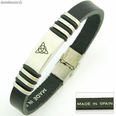 Armband aus Leder und Stahl-Santiago de Compostela. In Spanien gemacht.Triquetra