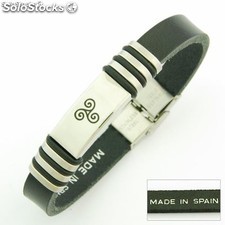 Armband aus Leder und Stahl-Santiago de Compostela. In Spanien gemacht. TRISQUEL