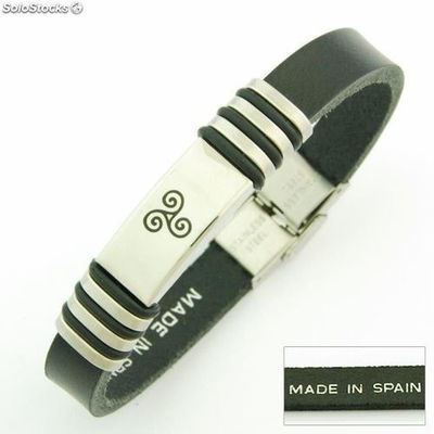 Armband aus Leder und Stahl-Santiago de Compostela. In Spanien gemacht. TRISQUEL