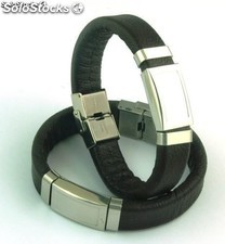 Armband aus Stahl und Leder 14 x 3 mm. Batch-Farbe braun