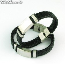 Armband aus Stahl und Leder 14 x 3 mm. Batch-Farbe schwarz
