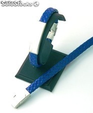 Armband geflochten, Synthetik-Leder und Stahl - Farbe blau dunkel