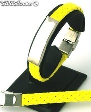 Armband geflochten, Synthetik-Leder und Stahl - Farbe Gelb