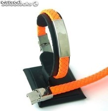 Armband geflochten Synthetik-Leder und Stahl - Farbe Orange