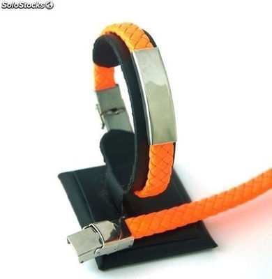 Armband geflochten Synthetik-Leder und Stahl - Farbe Orange