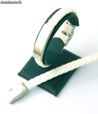 Armband geflochten Synthetik-Leder und Stahl - Farbe weiß