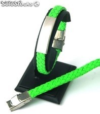 Armband geflochten-Synthetik-Leder und Stahl - grün