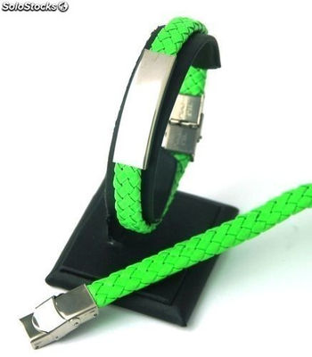 Armband geflochten-Synthetik-Leder und Stahl - grün