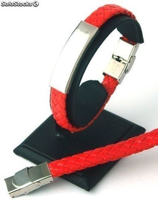 Armband geflochten, Synthetik-Leder und Stahl - rot