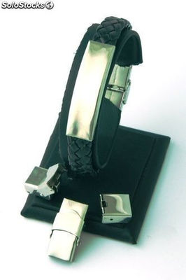 Armband geflochten, Synthetik-Leder und Stahl - schwarz-Farbe