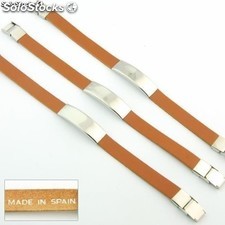 Armband Leder und Stahl braun glatt platte