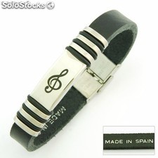 Armband Leder und Stahl. In Spanien gemacht. Notenschlüssel