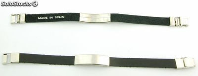 Armband Leder und Stahl schwarz glatt platte - Foto 2