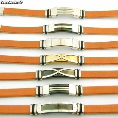 Armband Stahl Leder 10 x 3 Made in Spanien 12 verschiedene Einheiten Brown