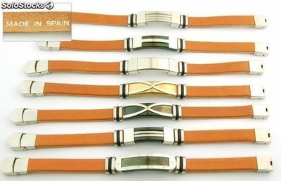 Armband Stahl Leder 10 x 3 Made in Spanien 12 verschiedene Einheiten Brown - Foto 2