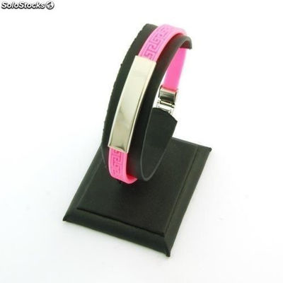 Armband Stahl und Gummi mit Greca 7 mm Farbe pink