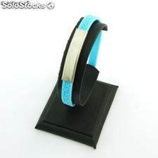 Armband Stahl und Gummi mit Greca 7 mm hellblau