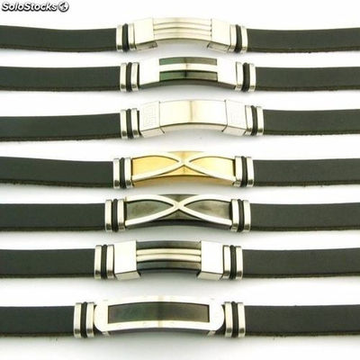 Armband Stahl und Leder 10 x 3 Made in Spanien 12 sortierte schwarz Stück