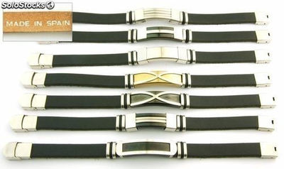 Armband Stahl und Leder 10 x 3 Made in Spanien 12 sortierte schwarz Stück - Foto 2