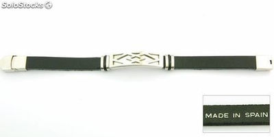 Armband Stahl und Leder schwarz 10 x 3 mm. In Spanien gemacht. Modell 05 - Foto 2