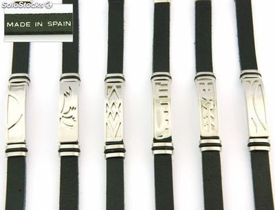 Armband Stahl und Leder schwarz 10 x 3 mm. In Spanien gemacht. Sortierte Menge - Foto 3