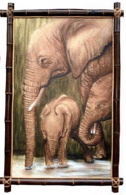 Arte pintado en petate con marco de bamboo tratado