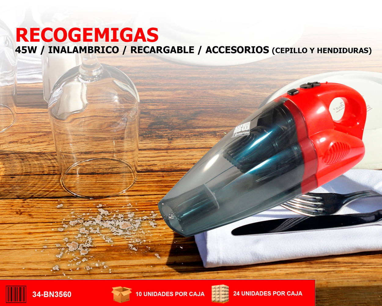 Aspirador Recoge Migas Eléctrico Con Base We Houseware