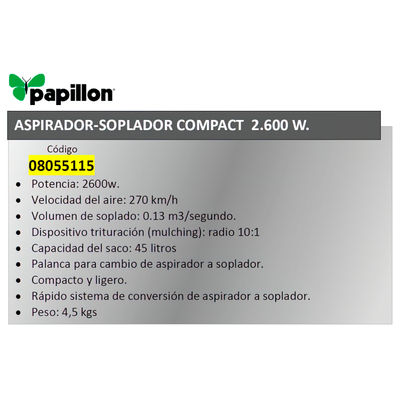 Aspirador /Soplador Papillon Compact 2600 Watios - Foto 2