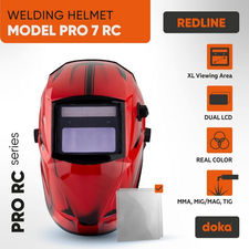 Auto darkening welding helmet DOKA PRO 7 RC Redline (4-8 / 9-13, 93x43 mm)