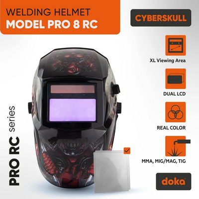 Auto darkening welding helmet DOKA PRO 8 RC Cyberskull (4-8 / 9-13, 100x50 mm)