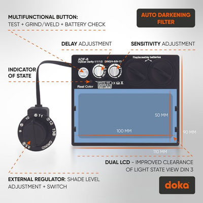Auto darkening welding helmet DOKA PRO 8 RC Salazar (4-8 / 9-13, 100x50 mm) - Foto 4
