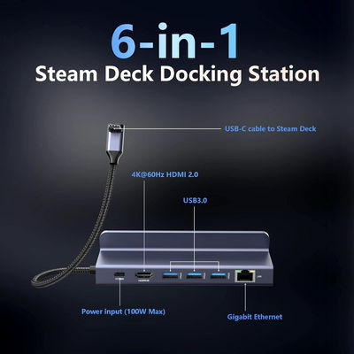 Ayclif 6 in 1 stazione di docking Steam Deck, 3*usb 3.0, 1Gbps Ethernet, hdmi - Foto 2