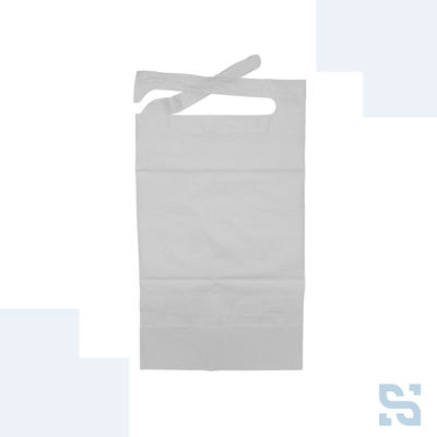 Babero adulto desechable plastificado blanco con bolsillo, caja 500 unidades