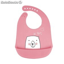 Babero silicona bebé lavable oso rosa