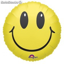 Ballon Alu Anagram Forme Ronde Impression &quot;SMILE&quot; Jaune 18&quot; 45 cm