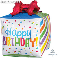 Ballon Alu Anagrame Cube 3D en forme de Paquet Cadeau Happy...