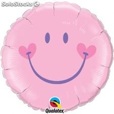 Ballon Alu Qualatex Forme Ronde Impression &quot;SMILE&quot; rose fille ...