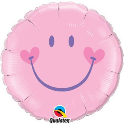 Ballon Alu Qualatex Forme Ronde Impression &quot;SMILE&quot; rose fille ...
