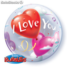 Ballon BUBBLES Qualatex 56cm de diamètre &quot; I Love You &quot;