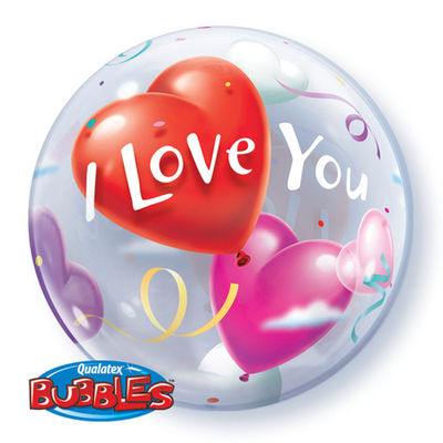 Ballon BUBBLES Qualatex 56cm de diamètre &quot; I Love You &quot;