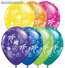 Ballon Qualatex Impression Palmiers Ananas fleurs tropicales 11&quot;...