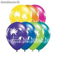 Ballon Qualatex Impression Palmiers plages iles tropicales 11&quot; (28cm)