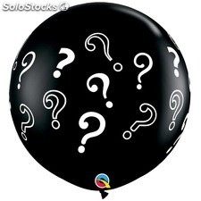Ballon Qualatex Noir impression Point D interogation blanc 3&#39; 90cm