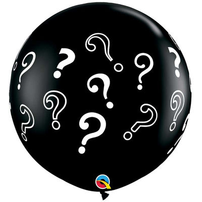 Ballon Qualatex Noir impression Point D interogation blanc 3&#39; 90cm