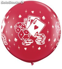 Ballon Qualatex Noir ou rouge Impression Casino carte et dés 3&quot;...