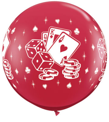 Ballon Qualatex Noir ou rouge Impression Casino carte et dés 3&quot;...